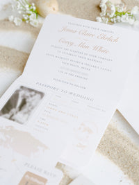 White Vegan Leather Passport with Gold Foil Palm Trees | Caribbean Wedding Invitation