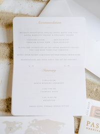 White Vegan Leather Passport with Gold Foil Palm Trees | Caribbean Wedding Invitation