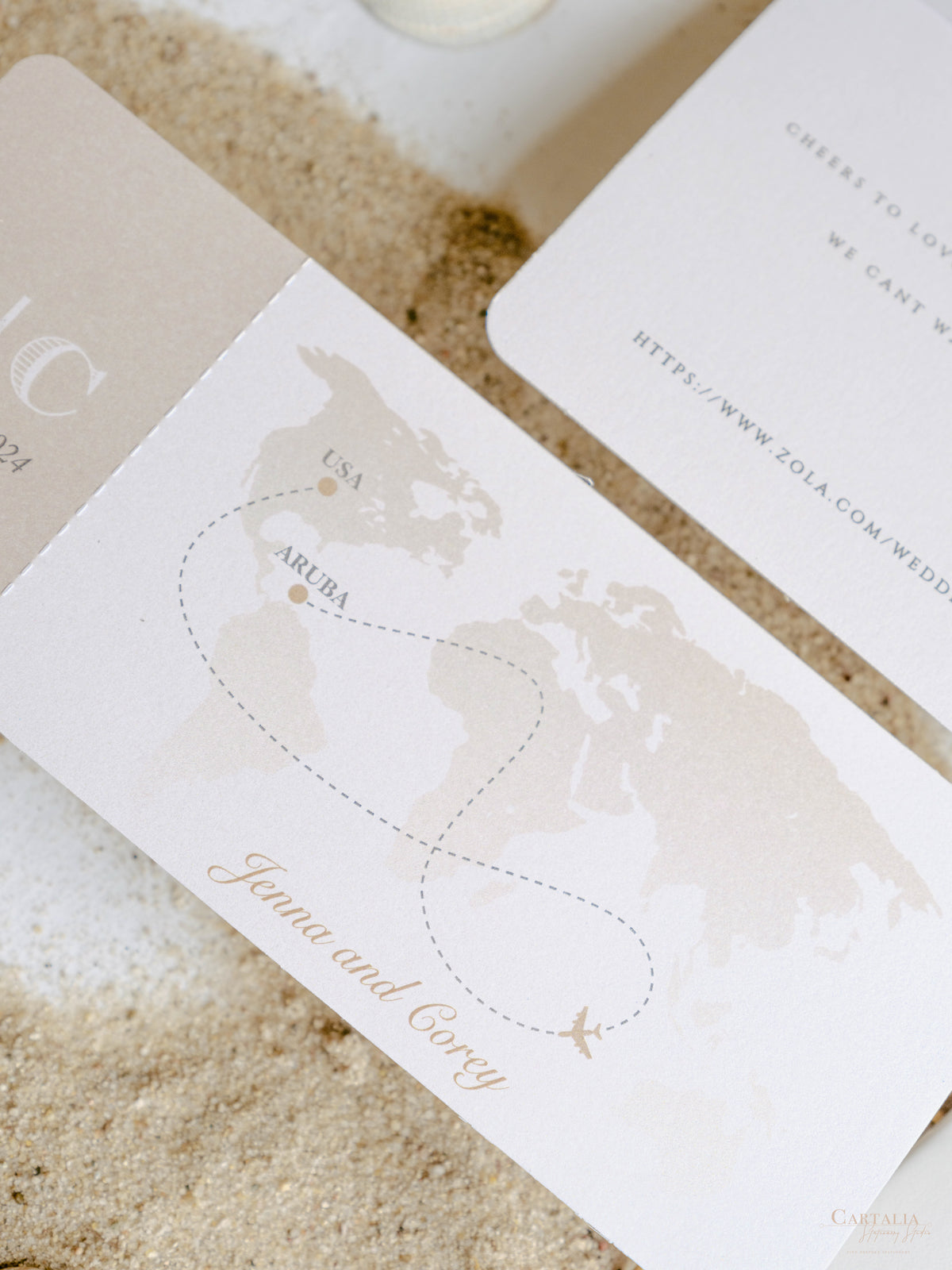 White Vegan Leather Passport with Gold Foil Palm Trees | Caribbean Wedding Invitation