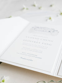 Luxury Letterpress Folder Pocket Invitation | Bali Wedding Venue | Bespoke Commission Y&G