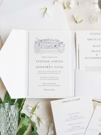 Luxury Letterpress Folder Pocket Invitation | Bali Wedding Venue | Bespoke Commission Y&G