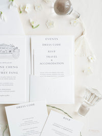 Luxury Letterpress Folder Pocket Invitation | Bali Wedding Venue | Bespoke Commission Y&G