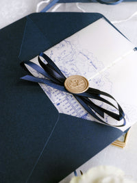 Custom Watercolour Venue Invitation in Letterpress with Vellum & Wax Seal | Villa Pliniana, Lake Como