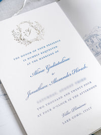 Custom Watercolour Venue Invitation in Letterpress with Vellum & Wax Seal | Villa Pliniana, Lake Como