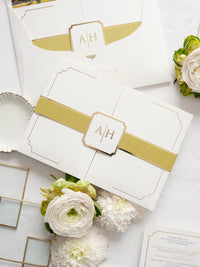 Luxurious Pocket Invitation with Gold Foil Monogram & Belly Band | Bespoke Commission A&H