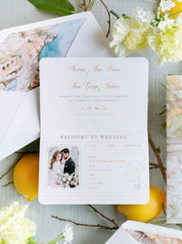 Amalfi Coast Passport Invitation, Lemon Italian Wedding Suite with Custom Vellum Watercolour Skyline