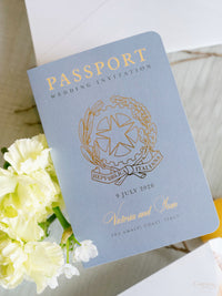 Amalfi Coast Passport Invitation, Lemon Italian Wedding Suite with Custom Vellum Watercolour Skyline