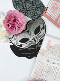 Luxury Silver Foil Masquerade Ball Invitations | Bespoke Commission D&A