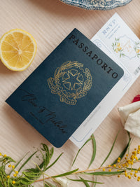 Italian Navy Leather Passport Invitation with Lemons | Amalfi Coast