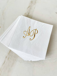 Custom Wedding Napkin with Gold Foil Monogram