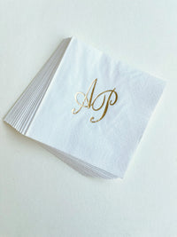 Custom Wedding Napkin with Gold Foil Monogram