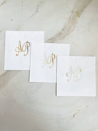 Custom Wedding Napkin with Gold Foil Monogram