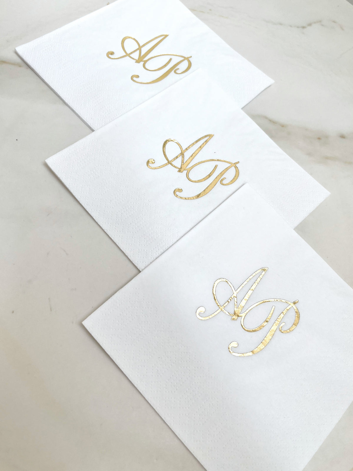 Custom Wedding Napkin with Gold Foil Monogram